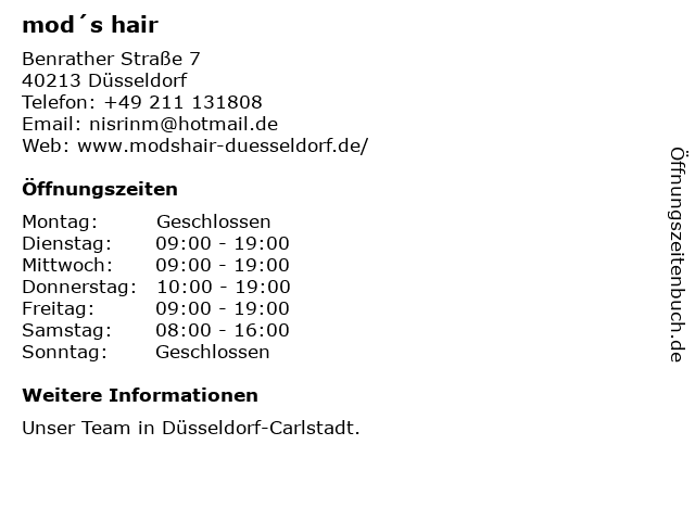 ᐅ Offnungszeiten Mod S Hair Benrather Str 7 In Dusseldorf