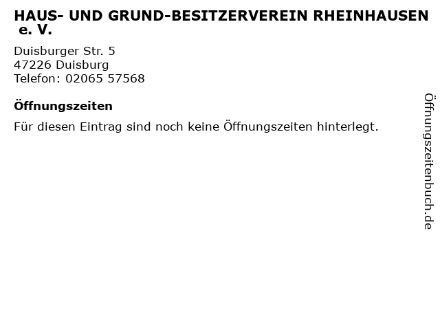 ᐅ Offnungszeiten Haus Und Grund Besitzerverein Rheinhausen E V