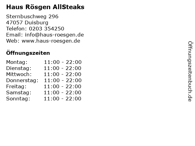 ᐅ Offnungszeiten Haus Rosgen Allsteaks Sternbuschweg 296 In