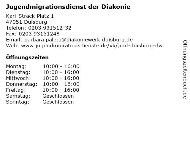 á… Offnungszeiten Jugendmigrationsdienst Der Diakonie Karl Strack Platz 1 In Duisburg