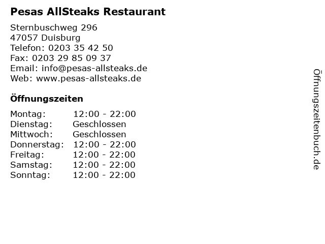 ᐅ Offnungszeiten Pesas Allsteaks Buro Sternbuschweg 296 In