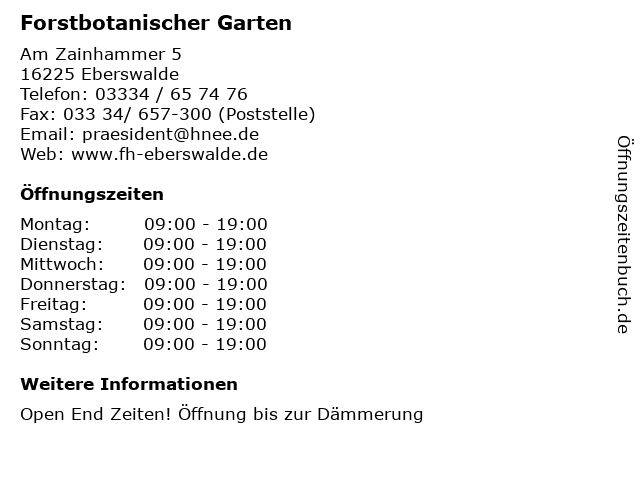 ᐅ Offnungszeiten Forstbotanischer Garten Am Zainhammer 5 In