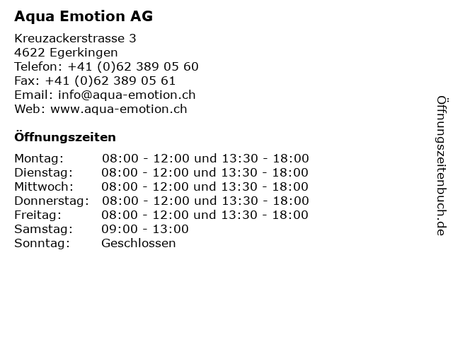 ᐅ Offnungszeiten Aqua Emotion Ag Kreuzackerstrasse 3 In Egerkingen