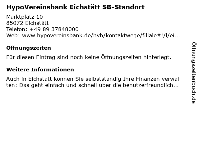 á… Offnungszeiten Hypovereinsbank Eichstatt Sb Standort Marktplatz 10 In Eichstatt