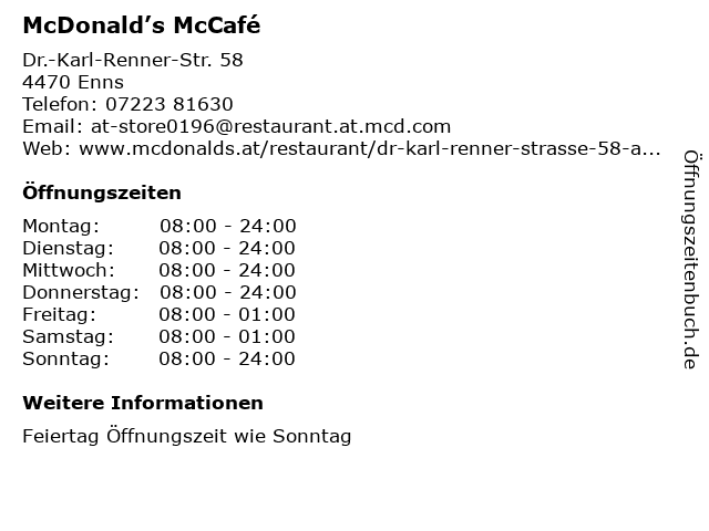 á… Offnungszeiten Mcdonald S Mccafe Dr Karl Renner Str 58 In Enns