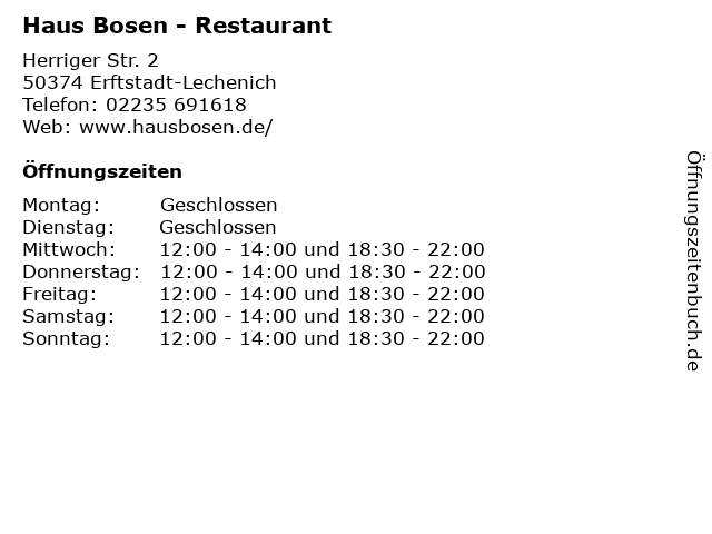 ᐅ Offnungszeiten Haus Bosen Herriger Str 2 In Erftstadt