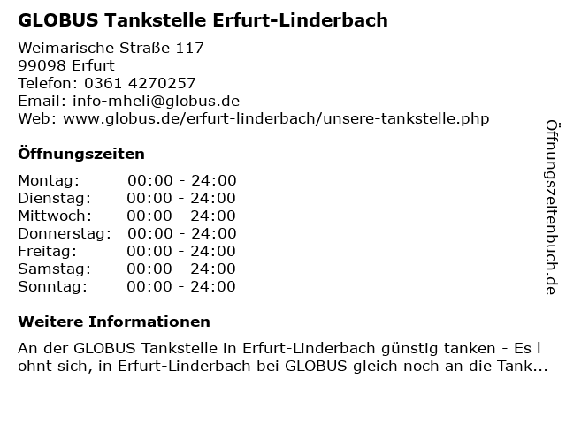 ᐅ Offnungszeiten Globus Tankstelle Erfurt Linderbach Weimarische Strasse 117 In Erfurt