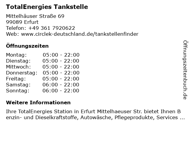 ᐅ Offnungszeiten Total Tankstelle Mittelhauser Strasse 69 In Erfurt