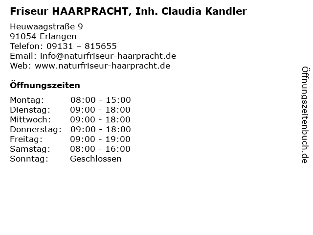 ᐅ Offnungszeiten Friseur Haarpracht Inh Claudia Kandler Heuwaagstrasse 9 In Erlangen