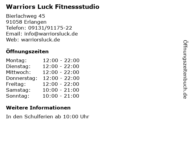 á… Offnungszeiten Warriors Luck Fitnessstudio Bierlachweg 45 In Erlangen