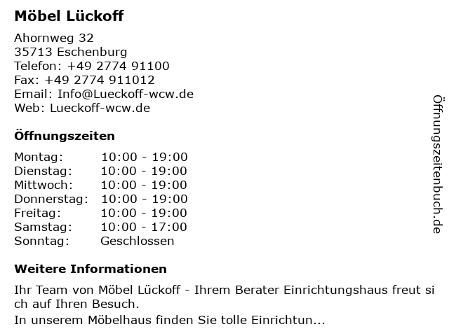 ᐅ Öffnungszeiten „Möbel Lückoff im Wohn Centrum Wissenbach