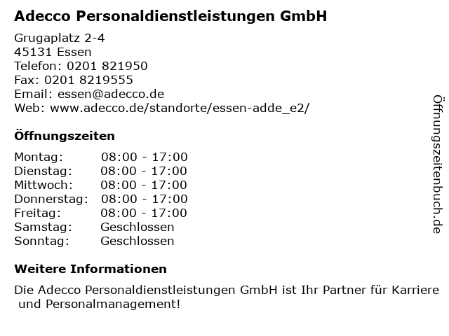 ᐅ Offnungszeiten Adecco Personaldienstleistungen Gmbh Girardetstrasse 1 5 In Essen
