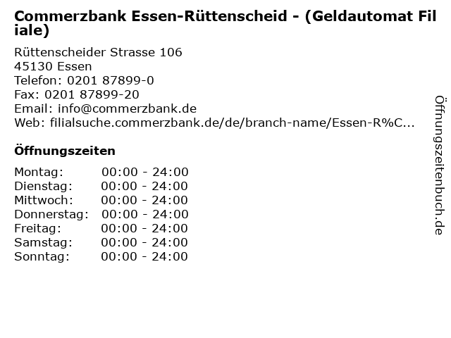 ᐅ Offnungszeiten Commerzbank Essen Ruttenscheid Geldautomat Filiale Ruttenscheider Strasse 106 In Essen