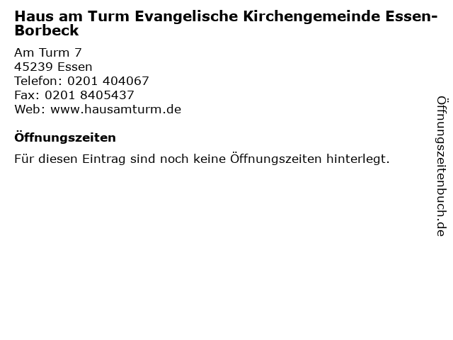 ᐅ Offnungszeiten Haus Am Turm Evangelische Kirchengemeinde Essen