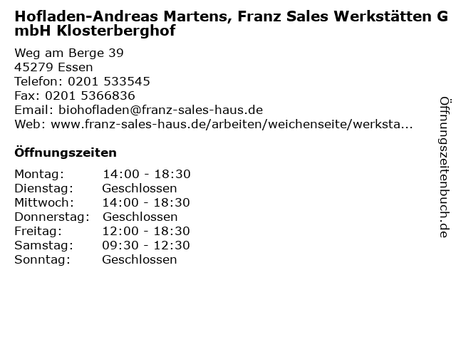 ᐅ Offnungszeiten Hofladen Andreas Martens Franz Sales