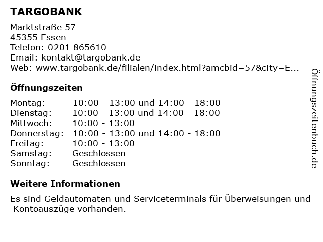 ᐅ Offnungszeiten Targobank Marktstrasse 57 In Essen