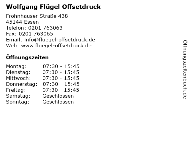 ᐅ Offnungszeiten Wolfgang Flugel Offsetdruck Frohnhauser Strasse 438 In Essen