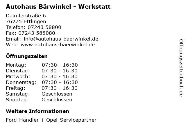 ᐅ Offnungszeiten Autohaus Barwinkel Werkstatt Daimlerstrasse 6 In Ettlingen