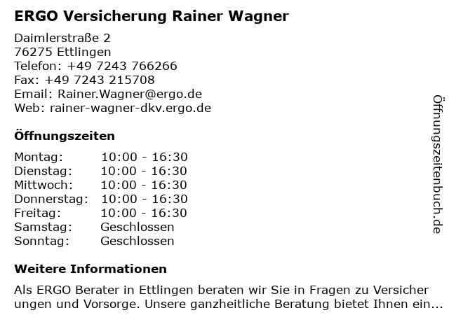 ᐅ Offnungszeiten Dkv Deutsche Krankenversicherung Rainer Wagner Daimlerstr 2 In Ettlingen