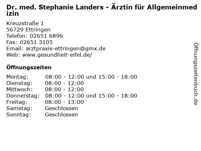 á… Offnungszeiten Dr Med Stephanie Landers Kreuzstrasse 1 In Ettringen