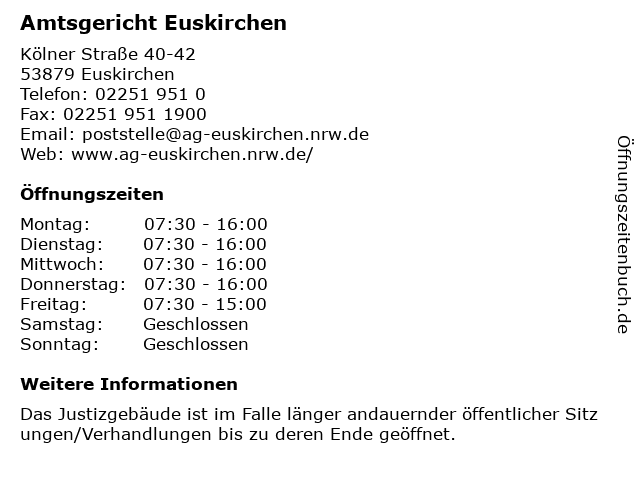 ᐅ Offnungszeiten Amtsgericht Euskirchen Kolner Strasse 40 42 In Euskirchen