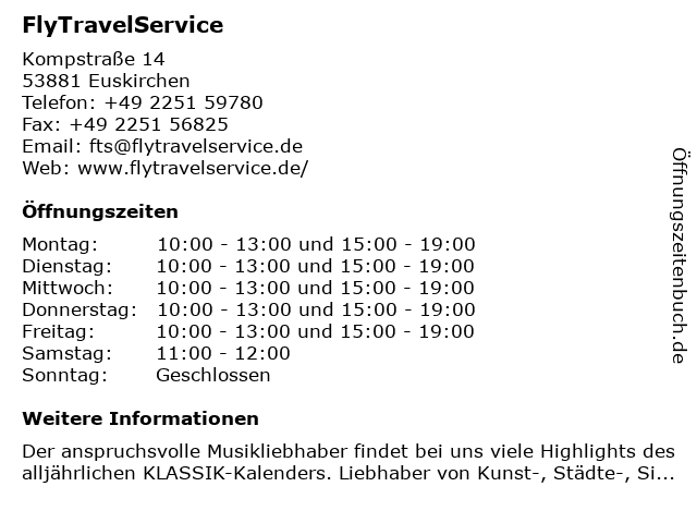 FlyTravelService in Euskirchen: Adresse und Öffnungszeiten