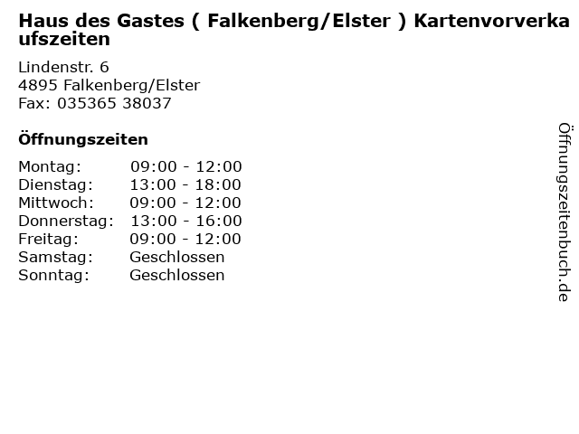 ᐅ Offnungszeiten Haus Des Gastes Falkenberg Elster