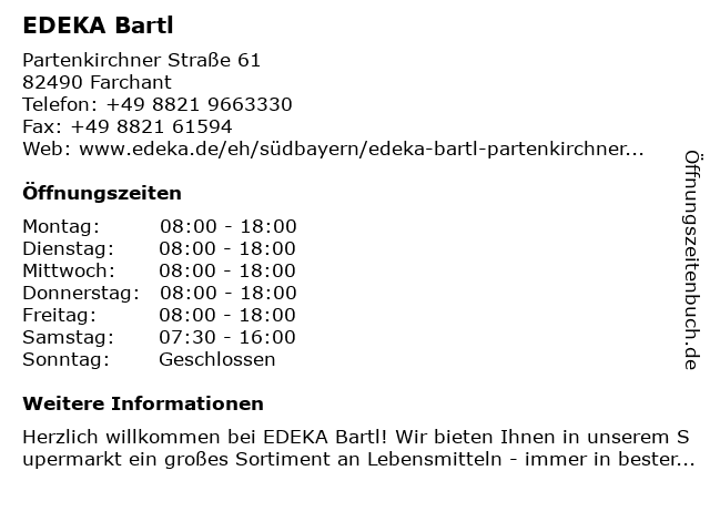 ᐅ Offnungszeiten Edeka Bartl Partenkirchner Strasse 61 In Farchant