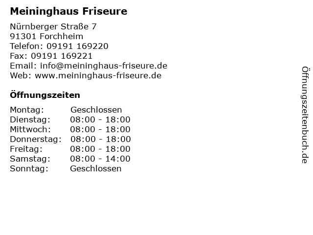 ᐅ Offnungszeiten Meininghaus Friseure Nurnberger Strasse 7 In Forchheim