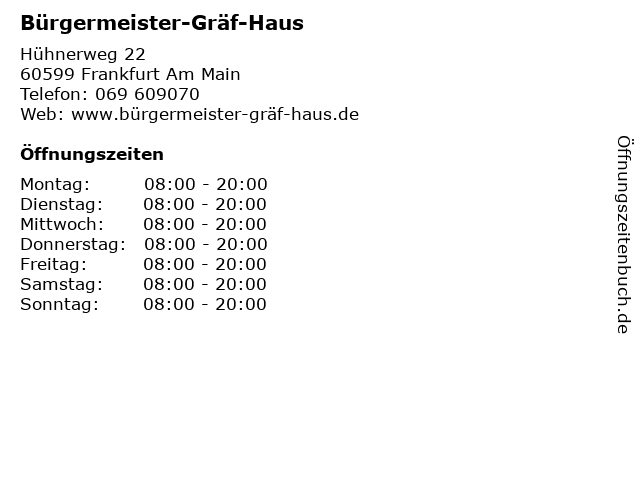 ᐅ Offnungszeiten Burgermeister Graf Haus Huhnerweg 22 In