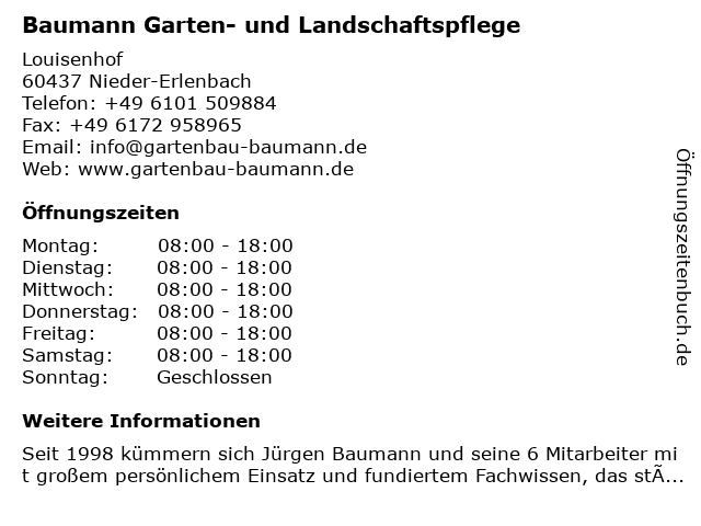 ᐅ Offnungszeiten Baumann Garten Und Landschaftsbau Am