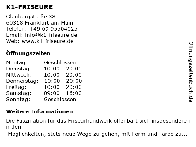 ᐅ Offnungszeiten K1 Friseure Glauburgstrasse 38 In Frankfurt Am Main