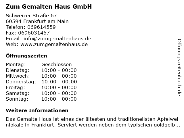 ᐅ Offnungszeiten Zum Gemalten Haus Gmbh Schweizer Strasse 67