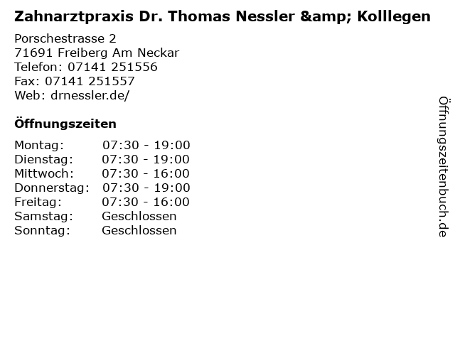 ᐅ Öffnungszeiten „Zahnarztpraxis Dr. Thomas Nessler & Kolllegen