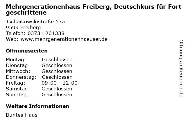 ᐅ Offnungszeiten Mehrgenerationenhaus Freiberg Deutschkurs Fur