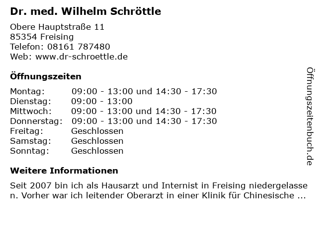 á… Offnungszeiten Wilhelm Schroettle Facharzt Fur Innere Medizin Obere Hauptstr 11 In Freising