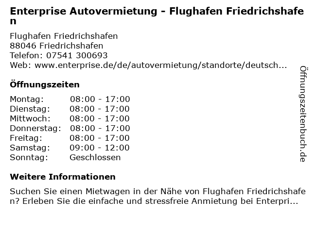 ᐅ Offnungszeiten Enterprise Rent A Car Flughafen Friedrichshafen P2 In Friedrichshafen