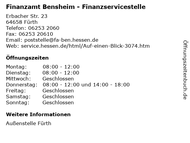 Finanzamt fürth odenwald öffnungszeiten