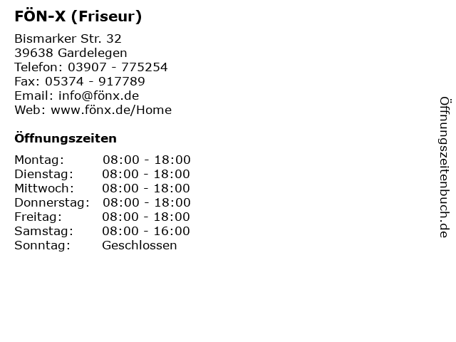 ᐅ Offnungszeiten Fon X Friseur Bismarker Str 32 In Gardelegen