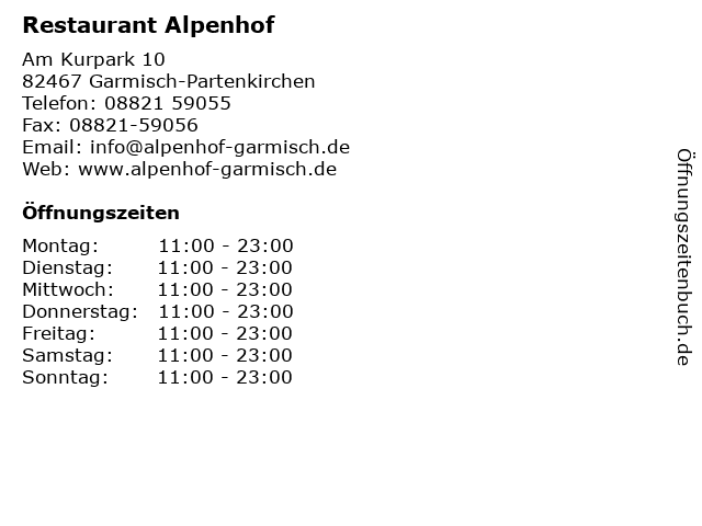 á… Offnungszeiten Restaurant Alpenhof Am Kurpark 10 In Garmisch Partenkirchen