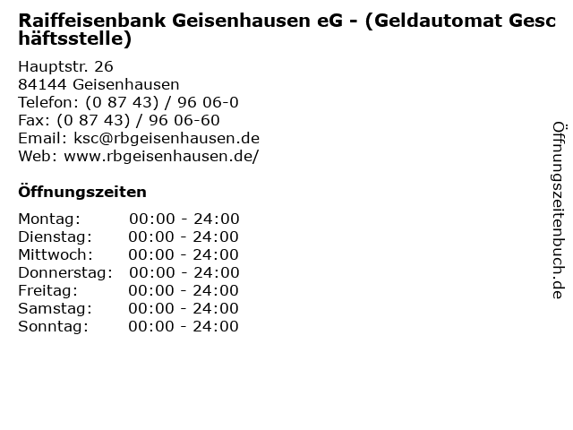 ᐅ Offnungszeiten Raiffeisenbank Geisenhausen Eg Geldautomat Geschaftsstelle Hauptstr 26 In Geisenhausen