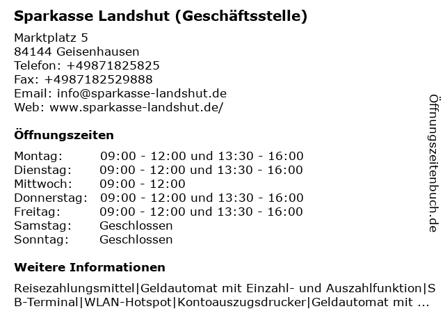 ᐅ Offnungszeiten Sparkasse Landshut Geschaftsstelle Geisenhausen Marktplatz 5 In Geisenhausen