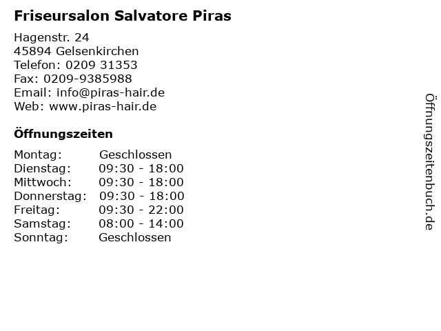 ᐅ Offnungszeiten Friseursalon Salvatore Piras Hagenstr 24 In Gelsenkirchen