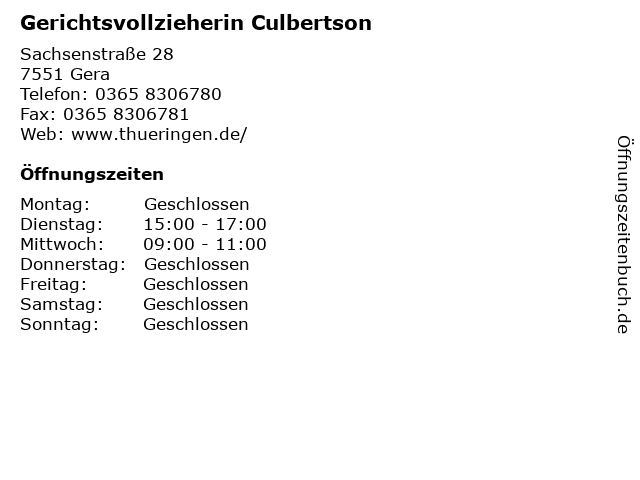 ᐅ Öffnungszeiten „Gerichtsvollzieherin Culbertson ...