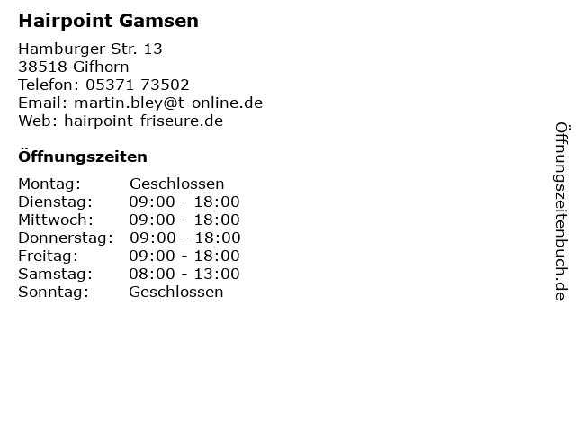 ᐅ Offnungszeiten Hairpoint Gamsen Hamburger Str 13 In Gifhorn