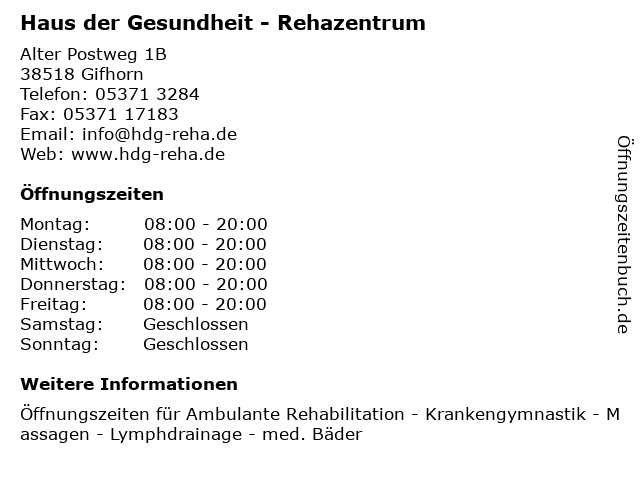 ᐅ Offnungszeiten Haus Der Gesundheit Rehazentrum Alter