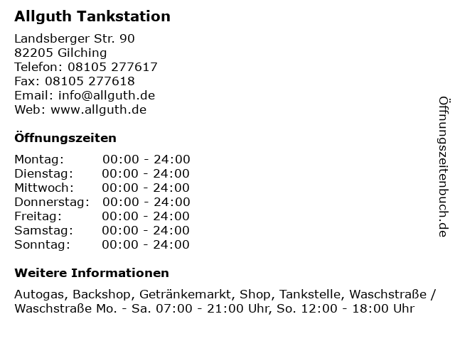 ᐅ Offnungszeiten Allguth Tankstation Landsberger Str 90 In Gilching