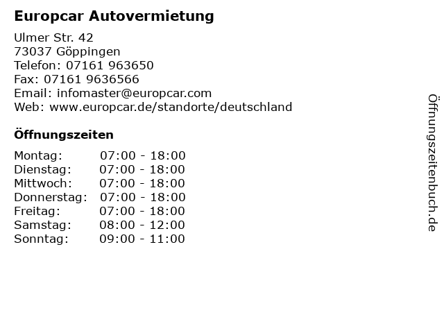 ᐅ Offnungszeiten Europcar Autovermietung Ulmer Str 42 In Goppingen