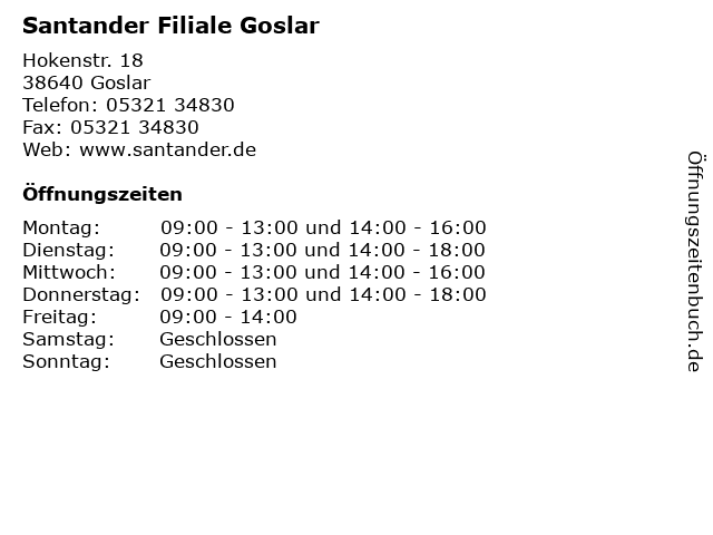 á… Offnungszeiten Santander Filiale Goslar Hokenstr 18 In Goslar