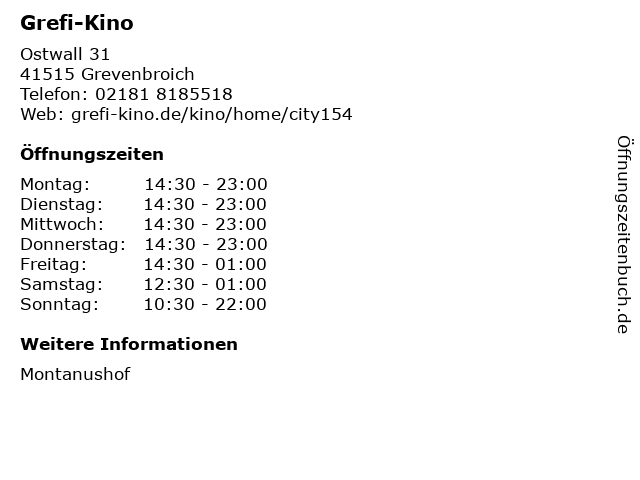 ᐅ Öffnungszeiten „Grefi-Kino“ | Ostwall 31 in Grevenbroich